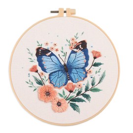 Meecaa Embroidery Set Introduction Set, Hand Embroidery Set, Butterfly Flower Pattern Printed Cross Stitch Set Beginners adult with embroidered frame and instructions (butterfly)