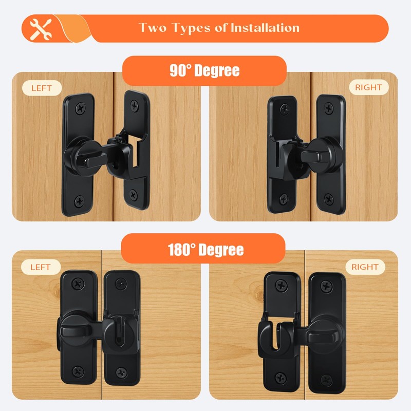 KOVOSCH Black Sliding Barn Door Lock, 90/180 Degree Flip Gate