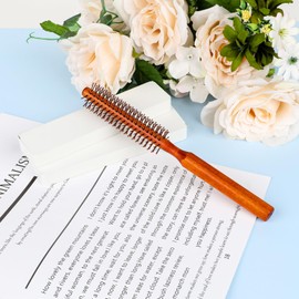 Small Round Brush for Blow Drying, Small Round Hair Brush Round Curling Comb with Wooden Handle, Nylon Bristles Curling Brush for Wet Hair, Bangs, Beard, Styling, Lifting, Curling