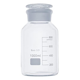 MUHWA 1000ml Reagent High Borosilicate Glass Bottle - Wide Mouth with Stopper, Graduated, Boro 3.3 (Transparent)