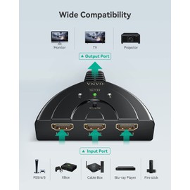 HDMI Switch 4K, GANA Gold Plated 3-Port HDMI Splitter | HDMI Switcher | Supports 4K/Full HD1080p/3D with High Speed Pigtail Cable