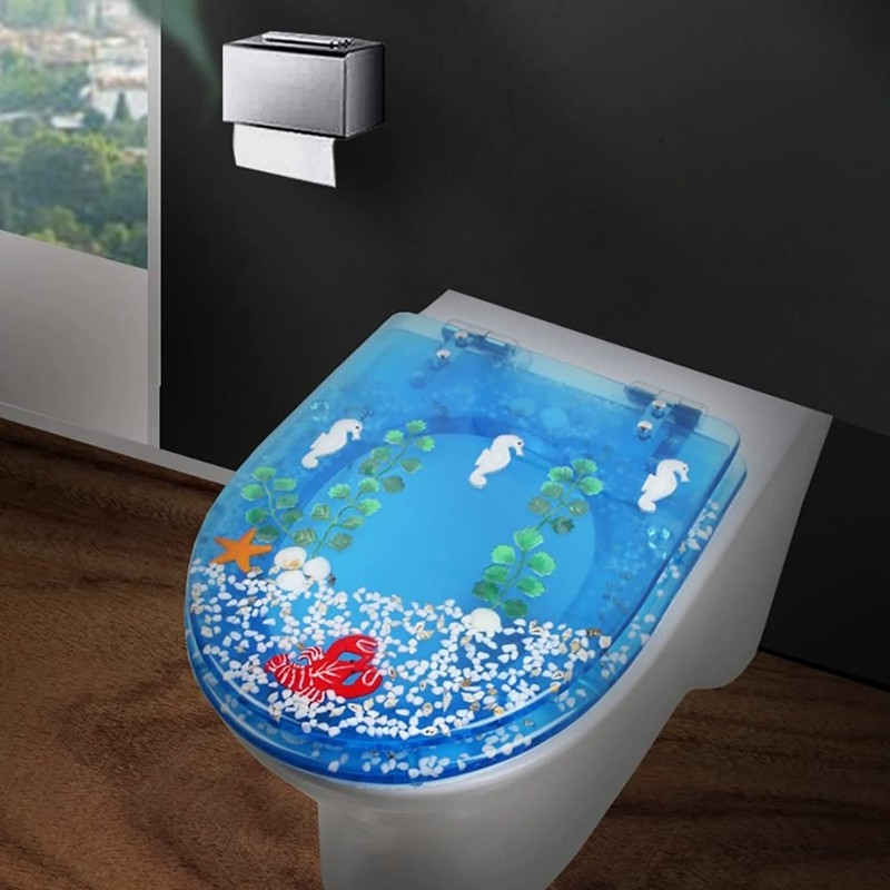 Round Ocean Resin Toilet Seat Slow Close Quick Release Metal