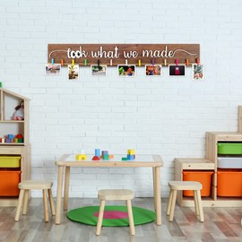 Anyzal Look What We Made Sign With Clips, Artwork Display Kid Art Organizer Photo Hanging Display Children's Artwork Board, 36.5x5.4 Kids Art Display for Wall, Choicefor Kids Children