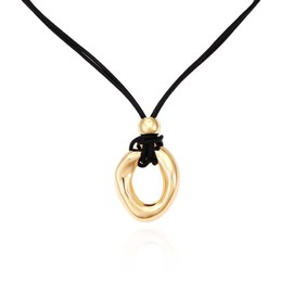 Vanesseva Women's Metallic Oval Geometric Chunky Sim Pendant Leather Chain Golden Silver Charm Beachy Trendy Unique Deisgner Everyday Boho Necklace Fashion Costume Jewelry