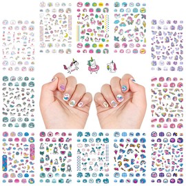 VIWIEU Small Unicorn Nail Stickers and Decals for Kids Little Girls 12 Sheets Birthday Party Favors, 600+ Cute Toddler Tiny Fingernail Wraps, Easter Basket Filler, Christmas Holiday Gift