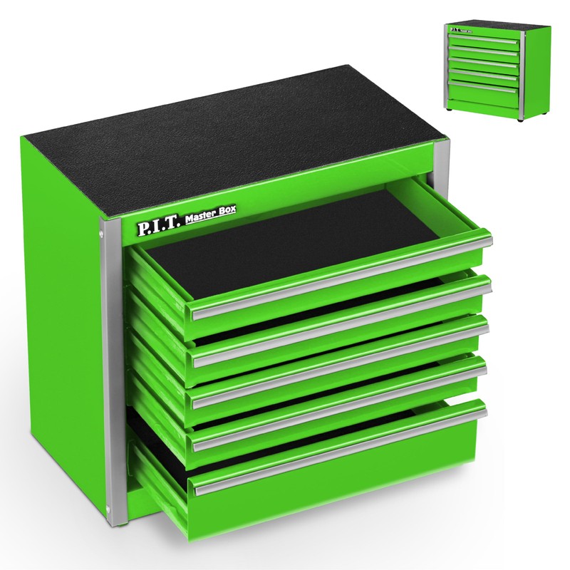 P.I.T. Mini Green Tool Box, Portable 5-Drawer Micro Roll Cab