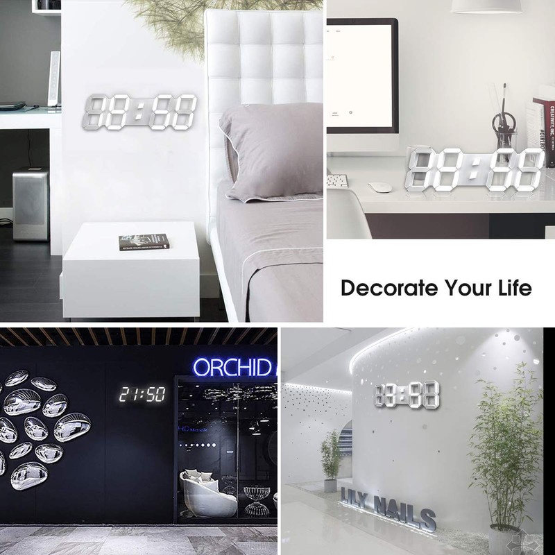 EPSKY 3D White Digital Wall Clock LED Large Alarm Clock