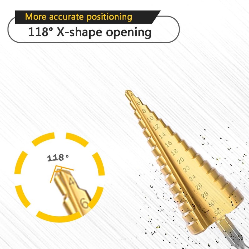 Ruidee 3Pcs Step Bits Set HSS Step Cone Drill Bit
