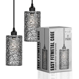 LEDSone Industrial Style Metal Cage Easy Fit Wire cage Lampshade for Indoor Pendant Lights Lights Shade for Dining Room Bedroom Loft Hallway, Brushed Silver, 2-Pack