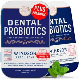 Dental Probiotics for Teeth and Gums - Oral Probiotics for Mouth Bad Breath - 3BN CFU Lactobacillus Salivarius Tablets Paracasei Rhamnosus Streptococcus - 90 Chewable Dental Probiotic in Travel Tins