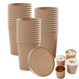 BLUEKIWI 30 Pack 32 oz Kraft Compostable Paper Food Cup with Vented Lid Disposable Ice Cream Containers Soup Containers with Lids for Hot or Cold Dish for Take Outs Or To-Go Lunch