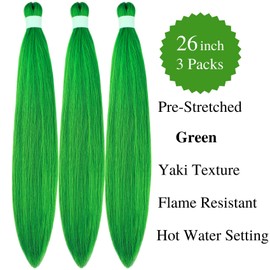 Gozill Braiding Hair Pre stretched Green Prestretched Braiding Hair Hypoallergenic Knotless Ez Braid Colored Braiding Hair Itch Free