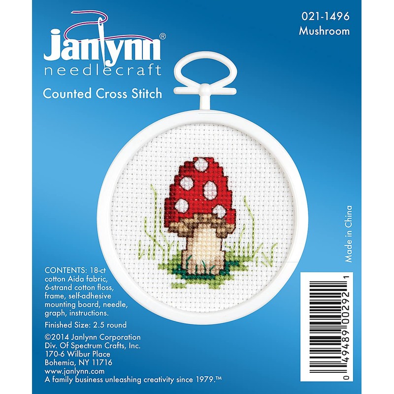 Tobin Janlynn Mini Cross Stitch Kit 2.5" Round-Mushroom (18 Count)