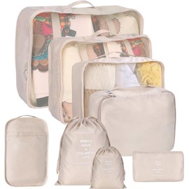 Set of 8 Suitcase Organisers, Packing Bags with Cosmetic Bag, Packing Cubes, Travel Organiser & Clothes Bags for Travel, Travel Bag