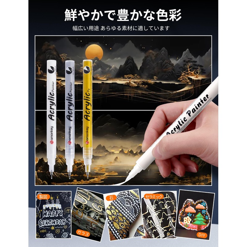 White Pen, aninako, White Marker, Extra Fine Point, 0.5mm, 3