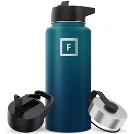 IRON °FLASK Camping & Hiking Hydration Flask with 3 Lids - Stainless Steel, Double Walled & Vacuum Insulated Water Bottle - Leak Proof & BPA Free (Dark Night, Straw - 32 oz)
