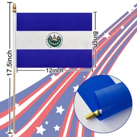 LoveVC 12Pcs 8×12 Inch El Salvador Flags Small Salvadoran Flag on Wood Stick Mini Handheld Flags Decorations