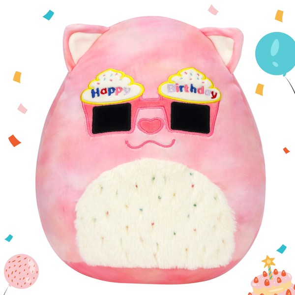 Mushymallow 12” Birthday Cat Plush Pillow Happy Birthday Kitten with