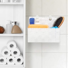 Relaxdays Hanging Storage Basket Organizer Bathroom Hallway Bedroom Hanging Storage H20xW25xD15cm White 1pc