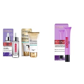 LOréal Paris Kit serum facial Revitalift Ácido Hialurónico y bloqueador solar anti - brillo UV Defender FPS 50   Crema para ojos anti - líneas de...  