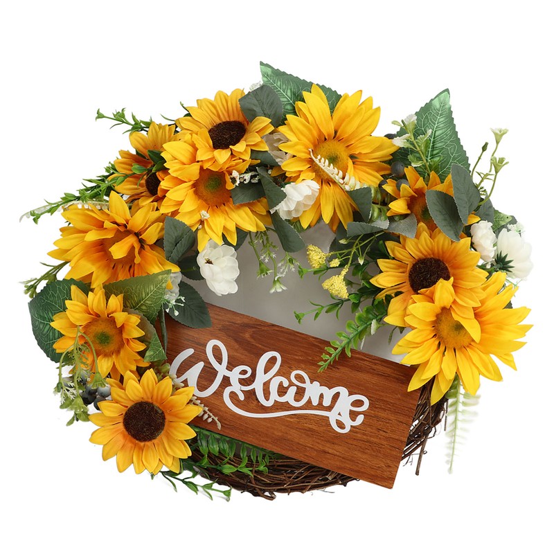 15 Inch Sunflower Wreath for Front Door Artificial Sunflower Wreath