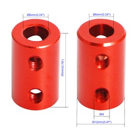 Aopin 6mm to 6mm Red Rigid Coupling Set Screw Shaft Stepper Motor, Length 20mm/0.79" Motor Coupler Connector 3D Printer, RC Robot, Car Model Shaft, CNC Machine, DIY Encoder, 4pcs