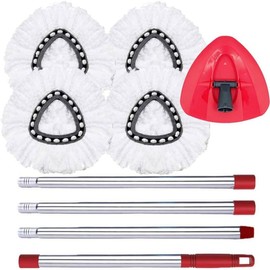 Spin Mop Replace Head, Base, Handle Compatible with O Cedar EasyWring Microfiber Spin Mop, 4 Mop Refills Replacement Heads, 30-58in Mop Handle and 1 Mop Base Combo Set (White (1-Tank System)) - Color: Blue (2-tank System)