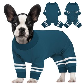 BRKURLEG Dog Pajamas Cotton Pup Jumpsuit, Soft 4 Legs Onesie Pjs Clothes for Puppy and Cat, Dog Recovery Suit for Small Medium Dogs, Breathable Dog Jammies for Boys and Girls (Peacock Blue, L)