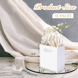 16 Pack Mini Gift Bags with Handles & Tissue Paper, White Mini Gift Bags Bulk, Party Favors Bags for Birthday, Wedding, Bridal, Baby Shower, Goodie, Mother's Day, Graduation (4.5” x4” x2.75”)