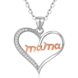 Evegfts Mothers Day Gifts for Mom/Grandma/Mother-in-Law, Mama Necklace for Women Dainty Heart Pendant Necklace for Women Silver Necklace Jewelry Gift for Women from Daughters Son Granddaughter(MaMa 02)
