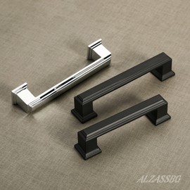 Alzassbg 6 Pack Matt Black Cabinet Pulls, 3 Inch(76mm) Hole Centers Cabinet Handles Kitchen Hardware for Cabinets and Drawer AL3071MB