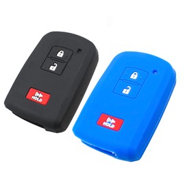 EYANBIS Silicone Key Fob Cover Fit for Toyota Land Cruiser RAV4 4Runner Prius C V Sequoia Tacoma Tundra Corolla Smart 3 Buttons Key Fob | Car Accessories | Remote Key Protection Case - Black & Blue