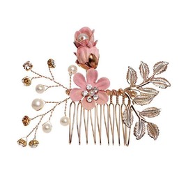 Luxury Flower Hair Combs and Pins Accessories for Wedding, Birthday, Bridesmaids, Various Styles and Colors (3 flowers combs, Pink)