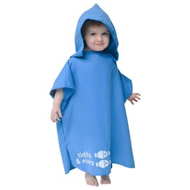 tiddlers & nippers Kids Microfibre Hooded Towel/Poncho | Colours: Blue/Pink/Grey Lightweight, Super Absorbent Microfiber & Quick Drying | Ideal For Beach, Pool, Holidays & Travel (Blue, 2-5 Years)