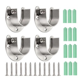 4 Pack Closet Rod Brackets, 1-1/4 Inch Heavy Duty Closet Pole Sockets, U Shaped Wardrobe Rod End Supports with Adjustable Screws, Silver Rod Flange Set