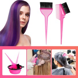 MOONMINI Hair Dye Color Brush and Bowl Set, Color Bowl Brushes Tool Mixing Bowl Kit Tint Comb for Hair Tint Dying Coloring Applicator (Pink&Black)