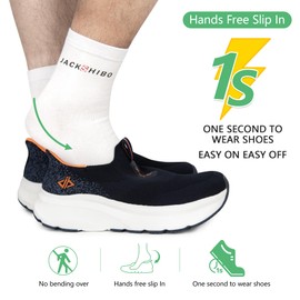 JACKSHIBO Mens Slip in Free up Hands Shoes Wide Toe Box Arch Support Fashion Trainers Orthopedic Walking Sneakers Cushioned Thick Zero Drop Sole Metatarsal Pads Blue Size 10