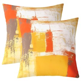 Orange Throw Pillow Covers, Set of 4, 20x20 Inches, Burnt Orange Grey Decorative Pillow Cover, Abstract Art Painting Pillow Cases, Modern Accent Cushion Cover for Sofa Couch Bed Chair Living Room