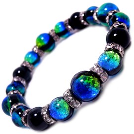 [Stone jewelry japan] Luminous Kerama Firefly Glass 12mm Black Onyx 10mm Power Stone Bracelet Okinawa, Stone Glass, Onyx