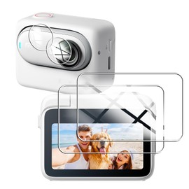 [4 pieces] For Insta360 GO3 Glass Film (2 pieces) + For Insta360 GO3 Camera Film (2 pieces), Ultra-thin, 9H Hardness, Anti-Fingerprint, Made by Nippon Asahi Glass for Insta360 GO3 Compatible