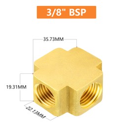 GASHER Brass Pipe Fittings, Barstock 4 Way Cross, 3/8 Inch x 3/8 Inch x 3/8 Inch x 3/8 Inch x 3/8 Inch BSP Female Pipe Pack of 2