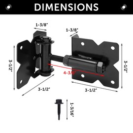 YONSIN 2pcs Self Closing Gate Hinges Heavy Duty Hardware for Wooden Fence Gates Vinyl, 90 Degree Adjustable Spring Gate Door Hinges Kit with Swing Adjuster Tool and Self-Tapping Screws, Black