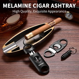 CIGARWONG Portable Cigar Travel Ashtray Include Cigar V Cutter Straight Cutter Punch, Cigar Ashtray and Cigar Cutter Set, Cigar Accessories for Home Office Indoor and Outdoor Gift for Man