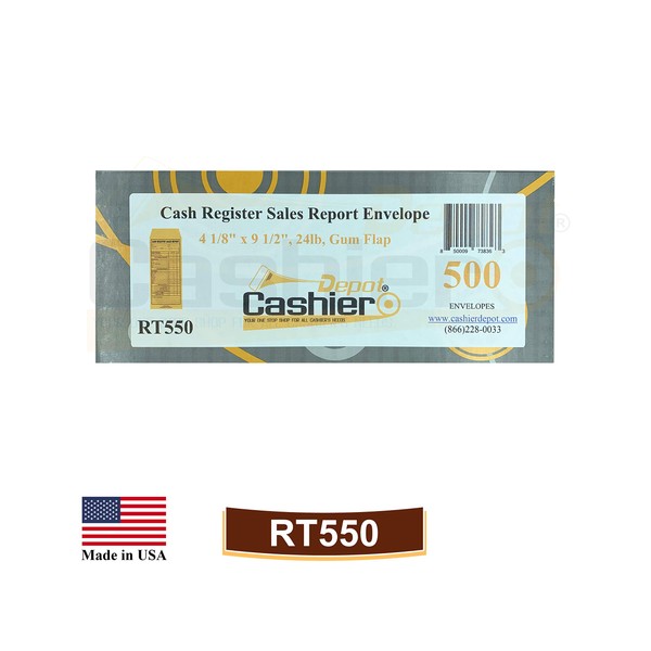 Cashier Depot RT550 Cash Register Sales Report Envelope, 4 1/8" x 9 1/2", Brown Kraft, 24lb (500 Envelopes)
