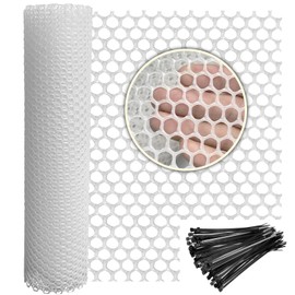 Plastic Wire Mesh Fence 16in x 20Ft Plastic Chicken Wire Mesh for Poultry, Dogs, Rabbit, Snake Barrier & Gardening Versatile Plastic Fencing (16in x 20Ft, White)