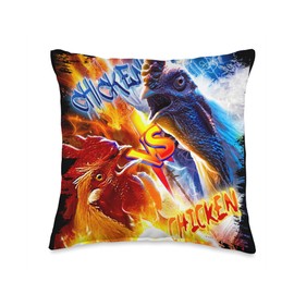 Random Galaxy Fire and Ice vs Chickens, Funny Yin Yang Good Evil Throw Pillow, 16x16, Multicolor