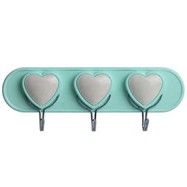 Childrens Bedroom Wall Hooks -3 Hook Coat Rack, Bag Hooks, Multi Door Hooks, Scarf Hook, Hanging Hooks (Mint 3 Heart)