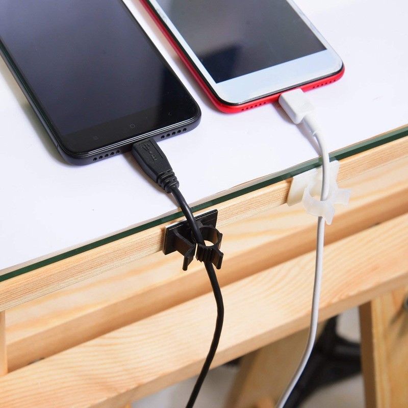 Viaky 30 Pieces White Adjustable Cable Clips Self-Adhesive Desk Organizer