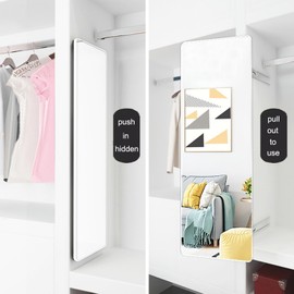 Hideaway Closet Mirror, Retractable Full Length Mirror, 51" x 16" Wall Mounted Mirror, Suitable for Bedroom, Locker Room, Cloakroom - White