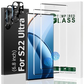 [2+2 Pack] For S22 Ultra Screen Protector with Camera Lens Protector, Ultrasonic Fingerprint Compatible, HD Clear, Anti Scratch for Galaxy S22 Ultra Tempered Glass Screen Protector (6.8 Inch)